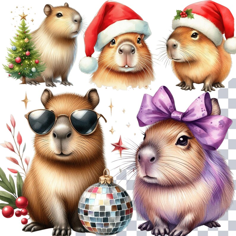 Christmas PNG Bundle, Christmas Capybara Sublimation Design, Capybara ...
