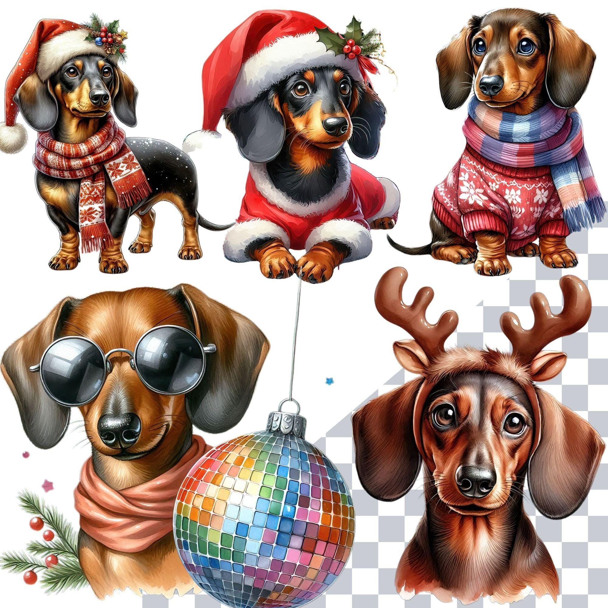 Dachshund Clipart Bundle, Christmas PNG Dog Breed, Sausage Dog Clipart ...