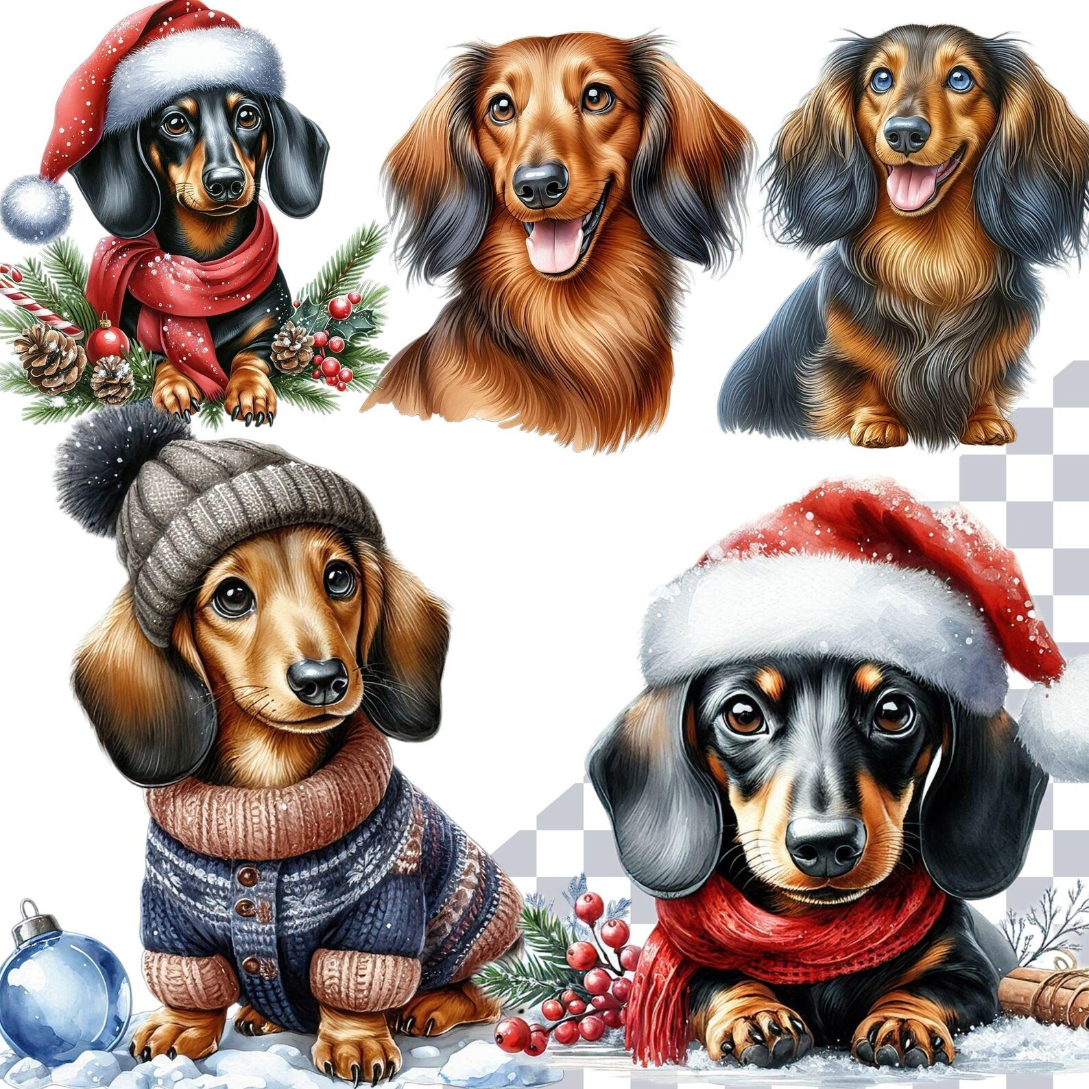 Dachshund Clipart Bundle, Christmas PNG Dog Breed, Sausage Dog Clipart ...