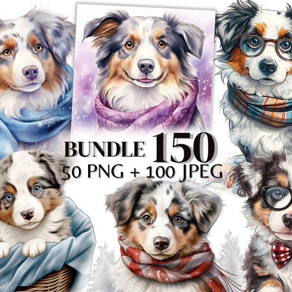 Bundle 150 Australian Shepherd Puppy. 50 Png and 100 Jpeg. Cute Dog Sublimation Files, Australian Shepherd Png Clipart, Digital Download