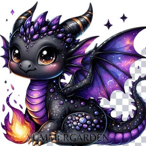 Kawaii Black Baby Dragon Clipart Bundle: Nursery PNG Set (Digital Download) image 8