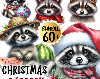 Christmas PNG bundle, Christmas Raccoon Sublimation Design, Raccoon Holiday PNG, Raccoon Digital Sticker, Raccoon Christmas Clip art set