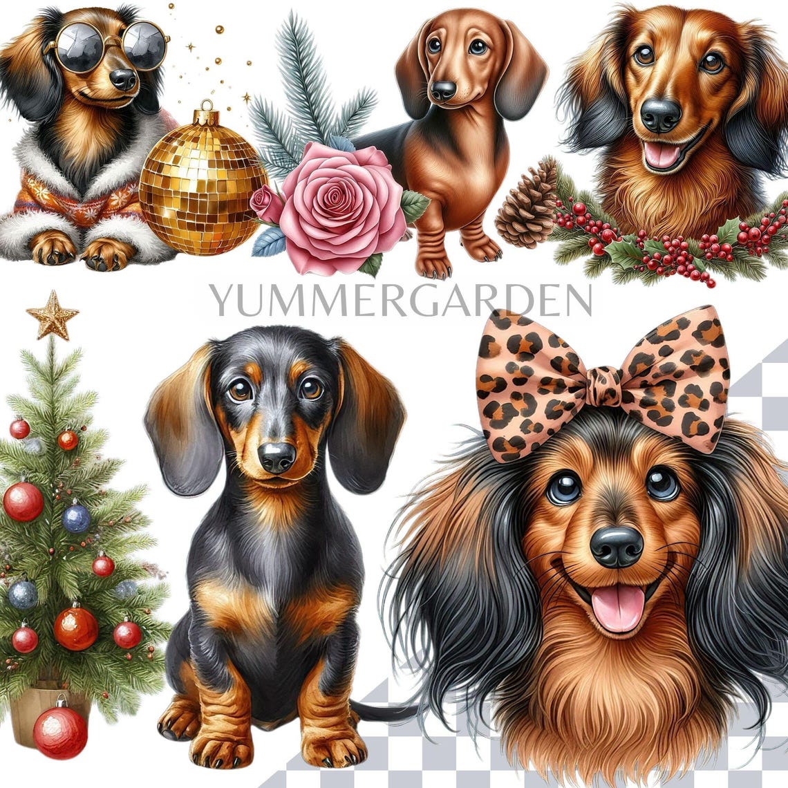 Dachshund Clipart Bundle, Christmas PNG Dog Breed, Sausage Dog Clipart ...