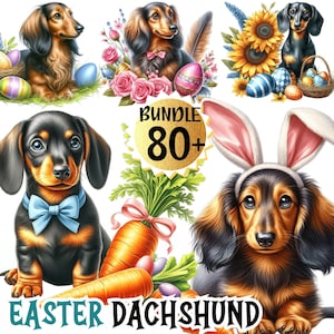 Ostern Dackel Clipart Bundle, Dackel Ostereier PNG Clip Art Set, Weiner Welpe digitale Aufkleber, Ostern png, Sublimationsdesigns