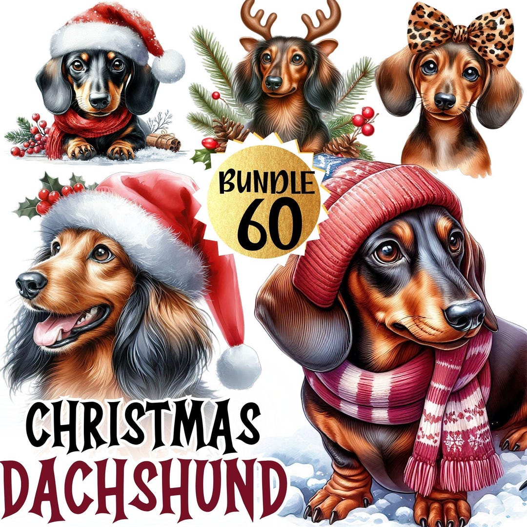 Dachshund Clipart Bundle, Christmas PNG Dog Breed, Sausage Dog Clipart ...