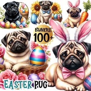Pacchetto di clipart di carlini di Pasqua, set di clipart PNG di carlini di uova di Pasqua, PNG di Pasqua, PNG di carlini, design di sublimazione di carlini, adesivi digitali di mamme di carlini