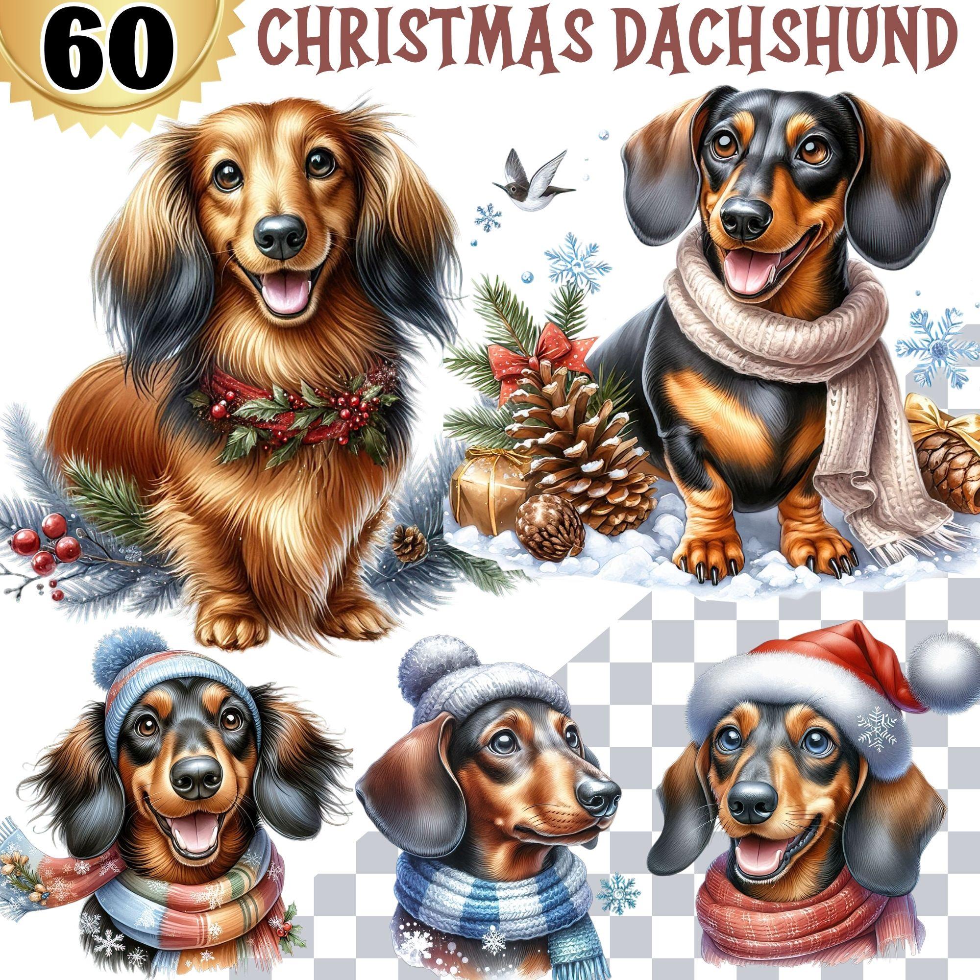 Christmas Dachshund Clipart Bundle, Festive Sausage Dog PNG Set (60 ...