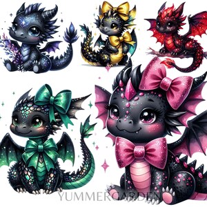Kawaii Black Baby Dragon Clipart Bundle: Nursery PNG Set (Digital Download) image 7