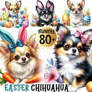 Easter Chihuahua Clipart Bundle. Chihuahua Png, Easter Clip art set, Dom Mom Sublimation Design, Dog lover Digital Sticker, Easter Dog PNG