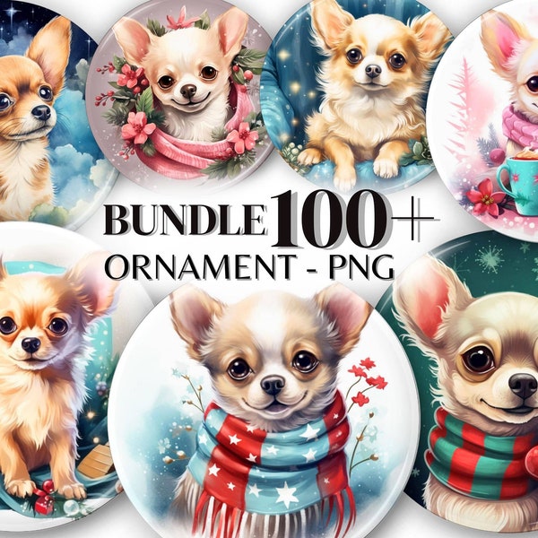 100+ Chihuahua Christmas Dog Ornaments PNG Bundle,Puppy Christmas PNG,Dog breed Ornaments Set, Sublimation Dogs PNG bundle, Digital Download