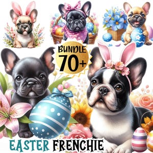 Ostern Französische Bulldogge Clipart Bundle, Frenchie PNG, Ostereier Frenchie Clip Art Set, Sublimationsdesign, Hund PNG, Ostern Digital Sticker