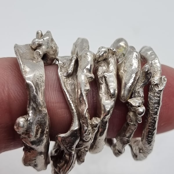 Handmade Solid Sterling Silver 925 Raw Organic Molten Fusion Rings