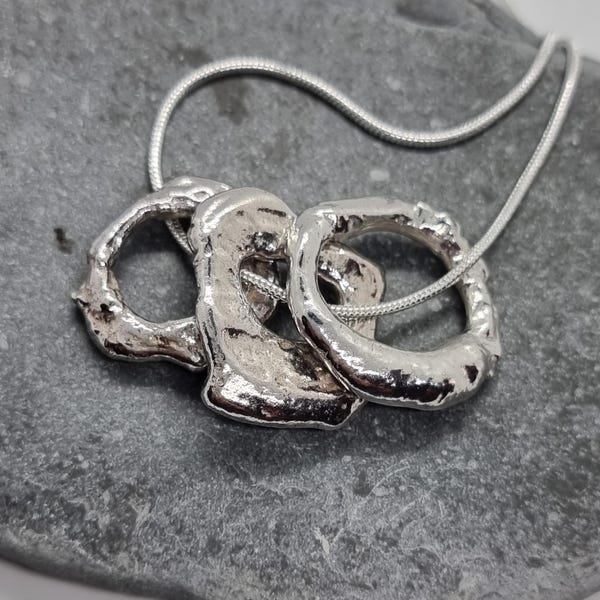 Handmade Solid Sterling Silver 925 Organic Raw Molten Chunky Nugget Hoop Ring Necklace Pendant