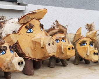Wildschwein, Wildsau, Bache, Frischlinge -  aus heim. Birkenholz, Handarbeit, - Schöne Dekoration - Geschenkidee