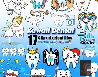 Kawaii Dental SVG/PNG Clipart Pack - Dentist Gifts & Stickers, Editable Tooth Clipart, Dentistry Decorations