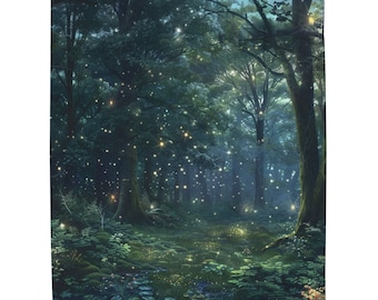 Magical Firefly Forest Blanket | Cozy Velveteen Forest Magic | Enchanting Gift for Nature Enthusiasts