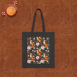 Sweet Forest Vibes: Cotton Canvas Tote Bag Featuring Red Foxes and Sweet Cherry Blossoms