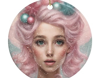Pink Sugarplum Fairy Ceramic Christmas Ornament