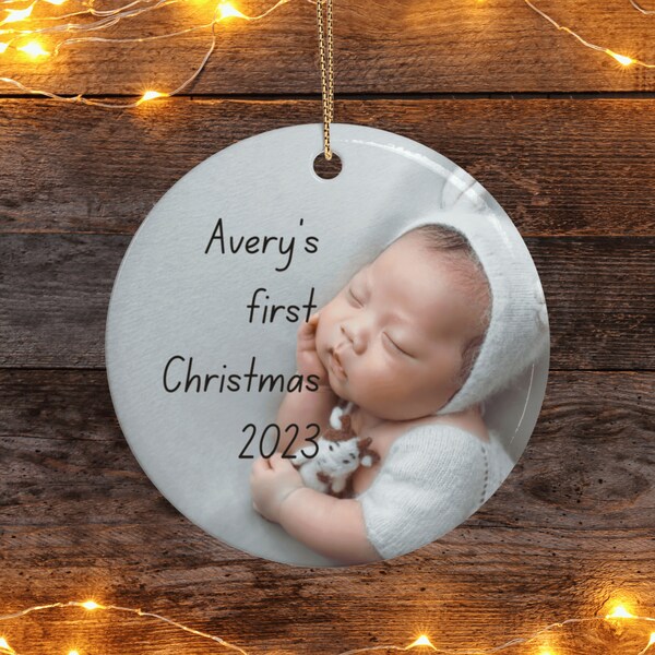 Baby's First Christmas Personalized Photo Ceramic Ornament - Babys First Christmas Photo Gift for New Parents - New Baby Gift