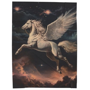 Dreamy White Pegasus Blanket | Starry Night Velveteen Gift for Fantasy Fans