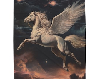 Dreamy White Pegasus Blanket | Starry Night Velveteen Gift for Fantasy Fans