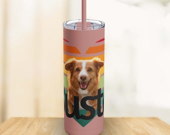 Personalized Custom Retro Tumbler Featuring the Name and Photo of Your Furry Best Friend - Sip in Style!