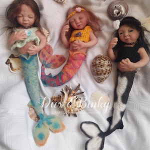Handmade Silicone Mermaid Baby Doll – OOAK Fantasy Merbaby with Soft silicone Tail & Rooted Hair approx 30cm (11.8 inches)