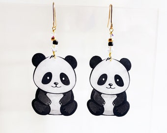 Panda Dangle Earring | Animal Drop Earring | 18K Gold Filled Ear Wire | Hypoallergenic Ear Hook |  Resin Jewelry | Little Girl Gifts