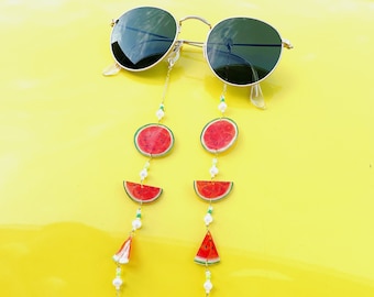 Watermelon Glasses Chain, Cute Fruit Eyeglasses Chain, Fairycore Lightweight Sunglasses Chain, Beach Jewelry, Juicy Summer Party Gift