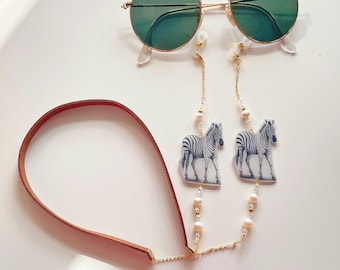Zebra Glasses Chain | Cute Animal Sunglasses Chain | Kawaii Eyewear Chain | African Wildlife Lanyard Jewelry | Little Girl Zoo Gift