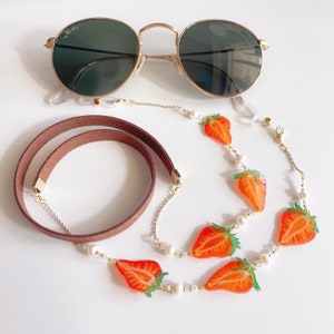 Strawberry Slices Glasses Chain | Cute Fruit Sunglasses Chain | Kawaii Eyewear Chain | Fairycore Lanyard | Food Jewelry | Plant Lover Gift
