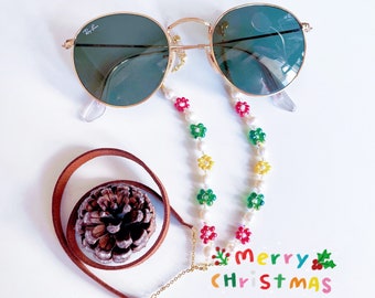 Christmas Glasses Chain | Xmas Tree Reading Glasses Chain | Pearls Eyewear Chain | Swarovski Crystal Sunglasses Lanyard | Stocking Stuffer