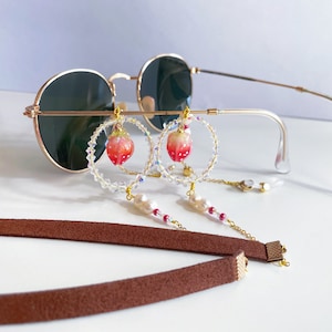 Erdbeer Gläser Kette | Niedliche Frucht Brillenkette | Brillenkette Kawaii | Feenkern-Lanyard | Essen Schmuck | Geschenk für Pflanzenliebhaber