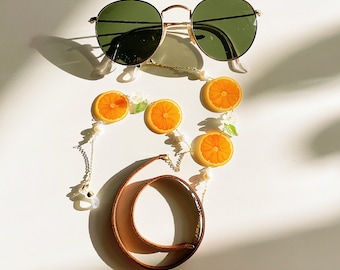 Orange Slices Glasses Chain | Cute Fruit Sunglasses Chain | Kawaii Eyewear Chain | Fairycore Lanyard | Food Jewelry | Plant Lover Gift