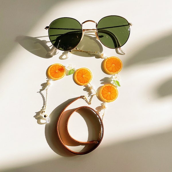 Orange Slices Glasses Chain | Cute Fruit Sunglasses Chain | Kawaii Eyewear Chain | Fairycore Lanyard | Food Jewelry | Plant Lover Gift
