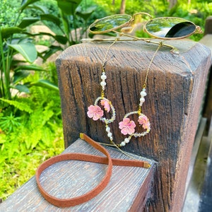 Sakura Glasses Chain, Cherry blossom Kawaii Sunglasses Chain, Japanese Flower Swarovski Crystal Glasses Chain, Bridesmaid Cute Wedding Gift image 2