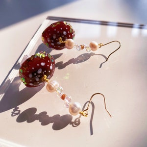 Brown Mushroom Dangle Earring Fairycore Drop Earring Forest Resin Jewelry 18k Gold Filled Ear Wire Natural Pearl Witchy Gift image 8