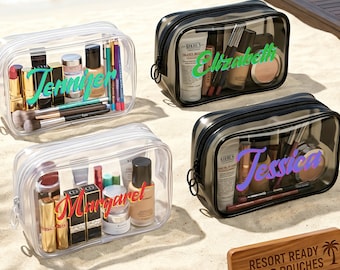 Custom Name Clear Travel Pouch: Bridesmaid Bachelorette Wedding Party Gift
