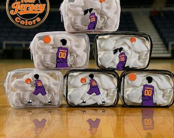 Basketball Toiletry Bag Custom Personalized Makeup Bag Clear Travel Pouch for Basketball Players Team Gifts Jersey Color Customization