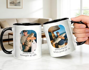 Personalized Fishing Mug, Customize Photos and Text, Gifts for Father & Brothers, Fishing Lover