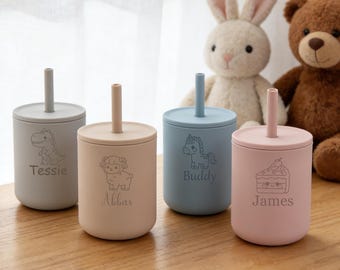 Custom Silicone Cup With Straw, Baby Sippy, Engrave Name & Pattern, Easter
