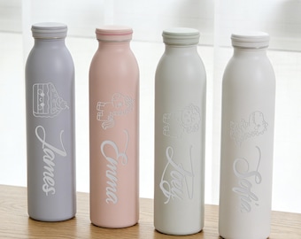 Custom Kids Name Water Bottle, With Cartoon Pattern Stainless Steel Tumbler for School, Camp or Sports