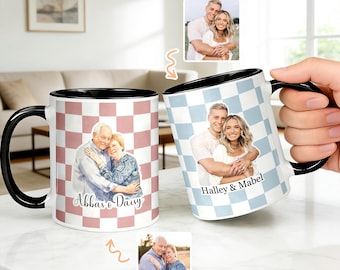 Custom Portrait Mug, 16oz Chessboard Cup, Sentimental Gift For Couple Bestie Family