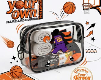 Basketball Toiletry Bag Custom Personalized Makeup Bag Clear Travel Pouch for Basketball Players Team Gifts Jersey Color Customization