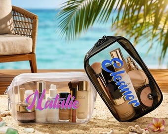 Personalized Clear Makeup Bag Custom Name Toiletry Pouch Travel Cosmetic Case Vacation Essentials Bridesmaid Gift Resort Ready Pouch