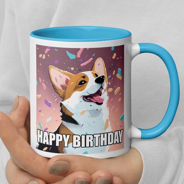 Custom Corgi Mug Birthday Dog Cartoon Celebration Coffee Tea Cup Gift Happy Bday Corgi Mom Birthday Gift for Her Friend children's birthday