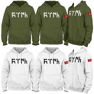 Hoodie with Göktürk Turk flag sweater Bozkurt for men women and children Ayyildiz gift black grey white military green image 2