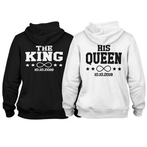 The King His Queen Hoodie for couples in a set with date for couples couple sweater gift idea 2 hoodies 1 price image 7