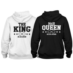 The King His Queen Hoodie for couples in a set with date for couples couple sweater gift idea 2 hoodies 1 price image 6