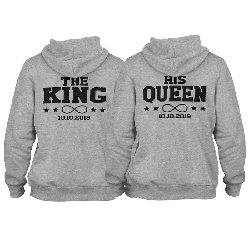 The King His Queen Hoodie for couples in a set with date for couples couple sweater gift idea 2 hoodies 1 price image 4